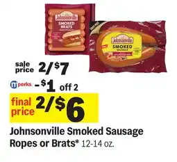 Meijer Johnsonville Smoked Sausage Ropes or Brats offer