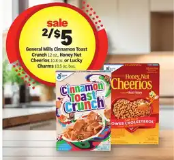 Meijer General Mills Cinnamon Toast Crunch 12 oz., Honey Nut Cheerios 10.8 oz. or Lucky Charms 10.5 oz. box offer