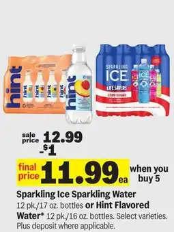 Meijer Sparkling Ice Sparkling Water 12 pk./17 oz. bottles or Hint Flavored Water* 12 pk./16 oz. bottles offer