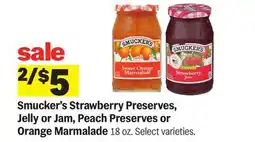 Meijer Smucker's Strawberry Preserves, Jelly or Jam, Peach Preserves or Orange Marmalade offer