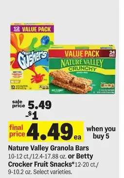 Meijer Nature Valley Granola Bars 10-12 ct./12.4-17.88 oz. or Betty Crocker Fruit Snacks offer