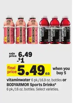Meijer vitaminwater 6 pk./16.9 oz. bottles or BODYARMOR Sports Drinks 6 pk./16 oz. bottles offer