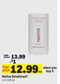 Meijer Native Deodorant offer