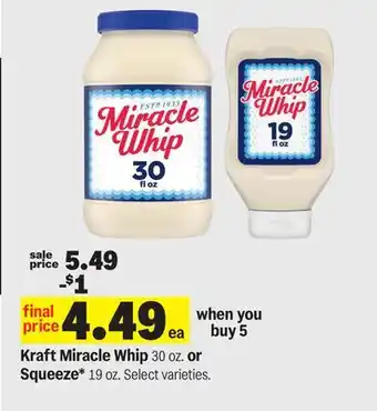 Meijer Kraft Miracle Whip 30 oz. or Squeeze* 19 oz offer