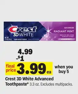 Meijer Crest 3D White Advanced Toothpaste offer
