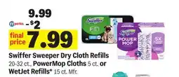 Meijer Swiffer Sweeper Dry Cloth Refills, PowerMop Cloths, 5 ct. or WetJet Refills offer