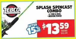 Ollie's ZEBCO SPLASH SPINCAST COMBO offer