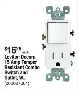 The Home Depot Leviton Decora 15 Amp Tamper Resistant Combo Switch and Outlet, White T5625-WS offer