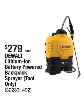 The Home Depot DEWALT Lithium-ion Battery Powered Backpack Sprayer (Tool Only) offer