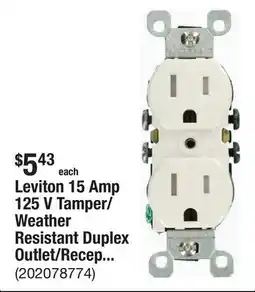 The Home Depot Leviton 15 Amp 125 V Tamper/Weather Resistant Duplex Outlet/Receptacle, White (1-Pack) W5320-T0W offer