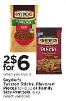 Cub Foods Snyder's twisted sticks, flavored pieces or family size pretzels offer
