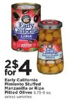 Cub Foods Early California Pimiento Stuffed Manzanilla or Ripe Pitted Olives offer