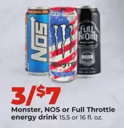 Hy-Vee Monster, NOS or Full Throttle energy drink offer