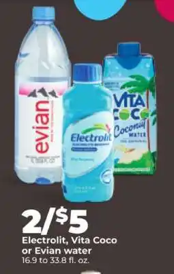 Hy-Vee Electrolit, Vita Coco or Evian water offer