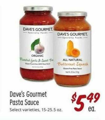 Sprouts Farmers Market Dave's Gourmet Pasta Sauce offer