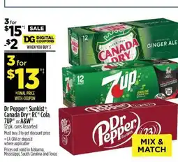 Dollar General Dr Pepper, Sunkist, Canada Dry, RC Cola, 7UP or A&W offer