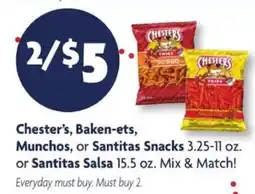 Family Dollar Chester's, Baken-ets, Munchos, or Santitas Snacks offer