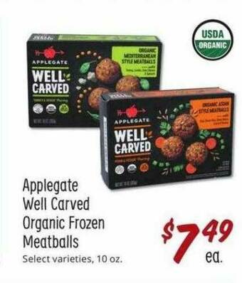 Sprouts Farmers Market Applegate Well Carved Organic Frozen Meatballs offer