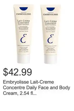Costco Embryolisse Lait-Creme Concentre Daily Face and Body Cream, 2.54 fl oz, 2-pack offer
