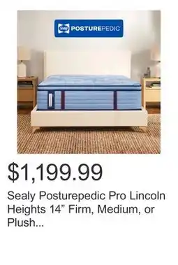Costco Sealy Posturepedic Pro Lincoln Heights 14 Firm, Medium, or Plush Mattress offer