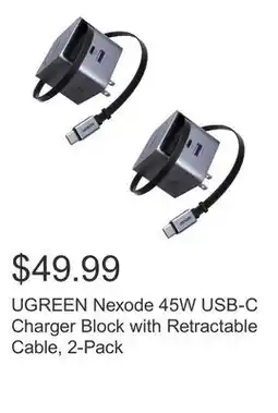 Costco UGREEN Nexode 45W USB-C Charger Block with Retractable Cable, 2-Pack offer