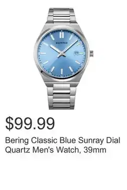 Costco Bering Classic Blue Sunray Dial Quartz Men's Watch, 39mm offer