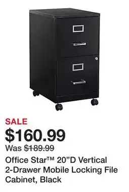 Office Depot Office Star 20D Vertical 2-Drawer Mobile Locking File Cabinet, Black offer