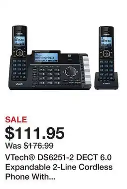 Office Depot VTech DS6251-2 DECT 6.0 Expandable 2-Line Cordless Phone With Answering System, 80-1375-00 offer