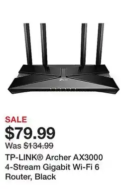 Office Depot TP-LINK Archer AX3000 4-Stream Gigabit Wi-Fi 6 Router, Black offer