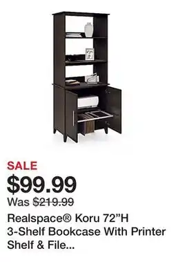 Office Depot Realspace Koru 72H 3-Shelf Bookcase With Printer Shelf & File Storage, Espresso Oak offer