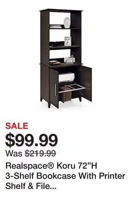 Office Depot Realspace Koru 72H 3-Shelf Bookcase With Printer Shelf & File Storage, Espresso Oak offer