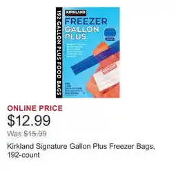 Costco Kirkland Signature Gallon Plus Freezer Bags, 192-count offer