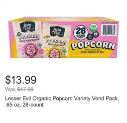 Costco Lesser Evil Organic Popcorn Variety Vend Pack, .65 oz, 28-count offer