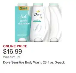 Costco Dove Sensitive Body Wash, 23 fl oz, 3-pack offer