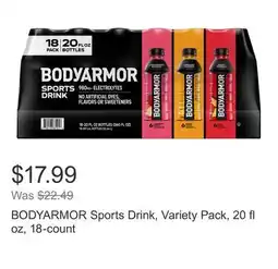 Costco BODYARMOR Sports Drink, Variety Pack, 20 fl oz, 18-count offer