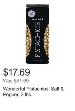 Costco Wonderful Pistachios, Salt & Pepper, 3 lbs offer