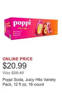 Costco Poppi Soda, Juicy Hits Variety Pack, 12 fl oz, 18-count offer