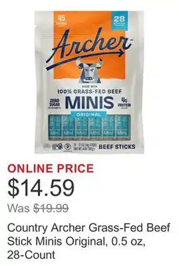 Costco Country Archer Grass-Fed Beef Stick Minis Original, 0.5 oz, 28-Count offer