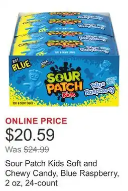 Costco Sour Patch Kids Soft and Chewy Candy, Blue Raspberry, 2 oz, 24-count offer