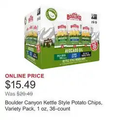 Costco Boulder Canyon Kettle Style Potato Chips, Variety Pack, 1 oz, 36-count offer