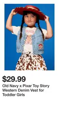 Old Navy Old Navy x Pixar Toy Story Western Denim Vest for Toddler Girls offer