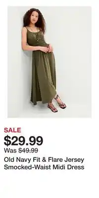 Old Navy Old Navy Fit & Flare Jersey Smocked-Waist Midi Dress offer