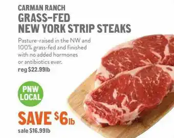New Seasons Market Carman Ranch Grass-Fed New York Strip Steaks offer