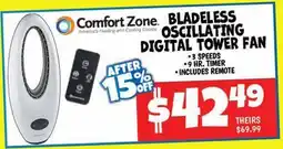Ollie's COMFORT ZONE BLADELESS OSCILLATING DIGITAL TOWER FAN offer