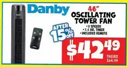 Ollie's DANBY 46 OSCILLATING TOWER FAN offer