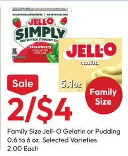 Stater Bros Family Size Jell-O Gelatin or Pudding offer