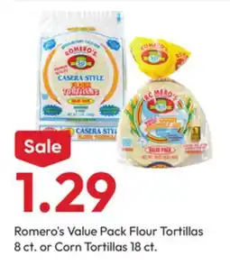 Stater Bros Romero's Value Pack Flour Tortillas 8 ct. or Corn Tortillas 18 ct offer