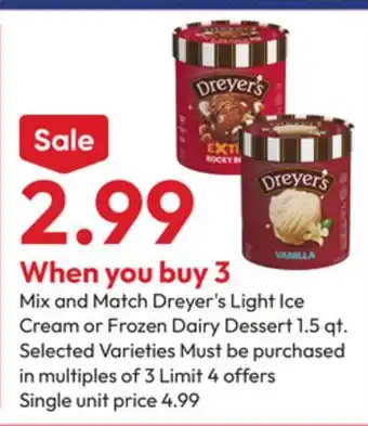 Stater Bros Dreyer's Light Ice Cream or Frozen Dairy Dessert offer