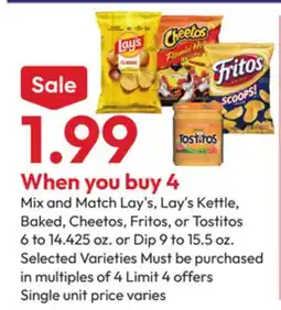 Stater Bros Lay's, Lay's Kettle, Baked, Cheetos, Fritos, or Tostitos offer