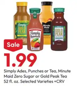 Stater Bros Simply Ades, Punches or Tea, Minute Maid Zero Sugar or Gold Peak Tea offer